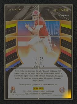 2021 Panini Chronicles Draft Select In Flight Mac Jones ROOKIE AUTO /25 MBA AUTH
