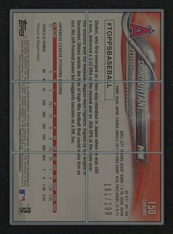 2018 Topps Chrome Purple Refractor Shohei Ohtani ROOKIE /299 #150 MBA AUTH
