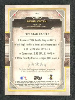 2018 Topps Five Star Purple Shohei Ohtani ROOKIE AUTO /50 #FSA-SO MBA AUTH