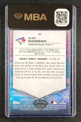2021 Bowman's Best Gold Refractor Alek Manoah ROOKIE /50 #28 MBA AUTH