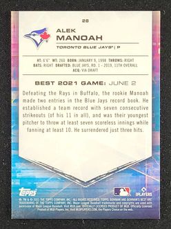 2021 Bowman's Best Gold Refractor Alek Manoah ROOKIE /50 #28 MBA AUTH