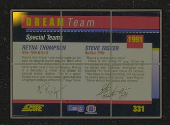 1991 Score Football Steve Tasker & Reyna Thompson #331 MBA AUTH