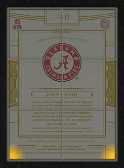 2020 Panini Flawless Collegiate  Gold Joe Namath AUTO /10 #18 MBA AUTH