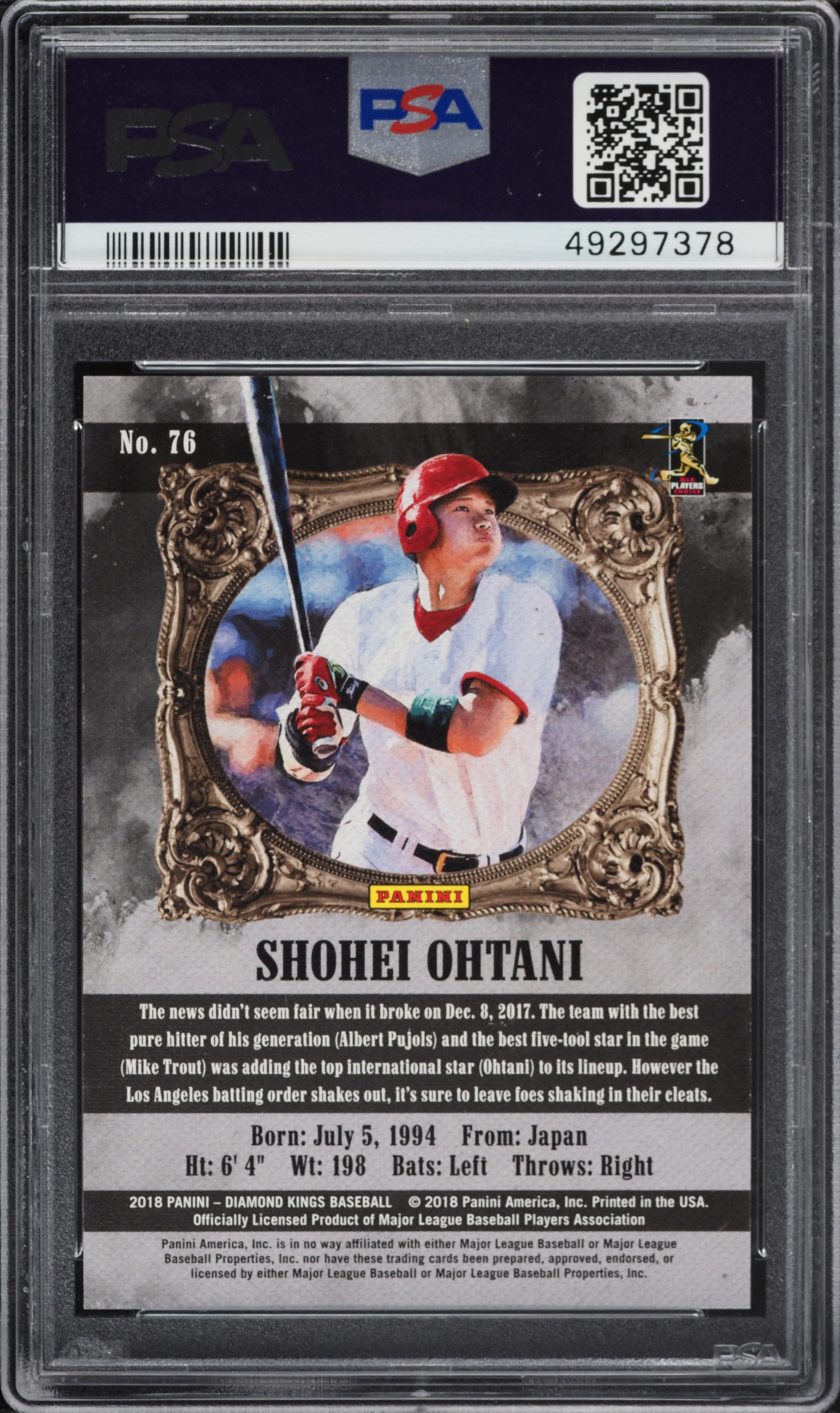 2018 Panini Diamond Kings Sepia Artist's Proof Gold Shohei Ohtani