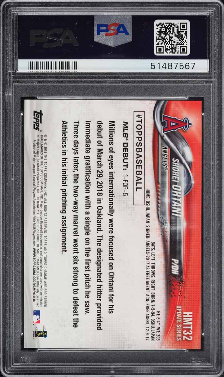 2018 Topps Chrome Update Pink Refractor Shohei Ohtani ROOKIE #HMT32 PSA 10 GEM