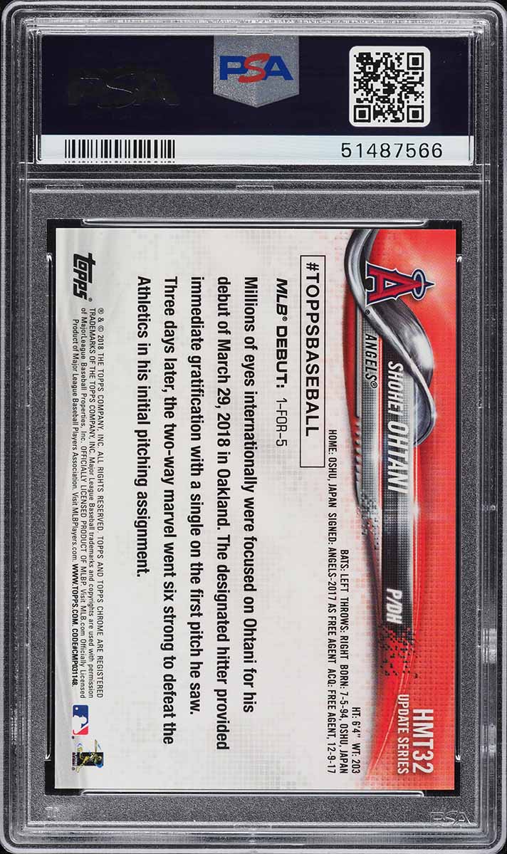 2018 Topps Chrome Update Pink Refractor Shohei Ohtani ROOKIE #HMT32 PSA 10 GEM