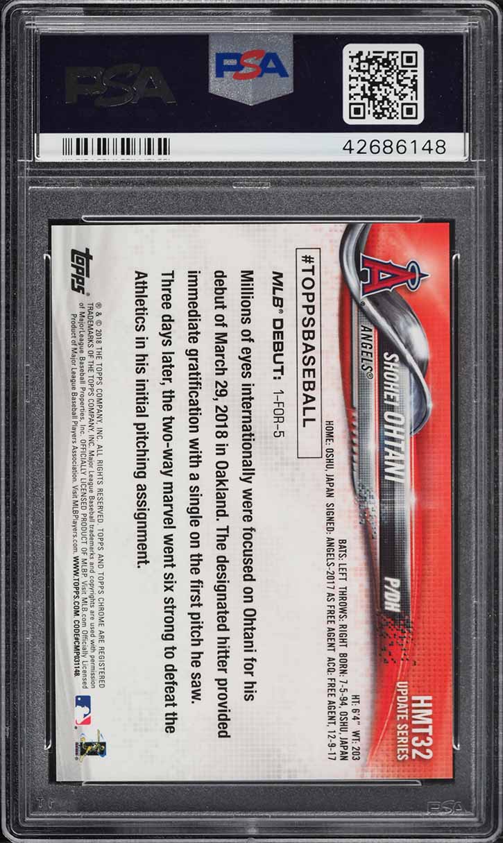 2018 Topps Chrome Update Pink Refractor Shohei Ohtani ROOKIE #HMT32 PSA 10 GEM