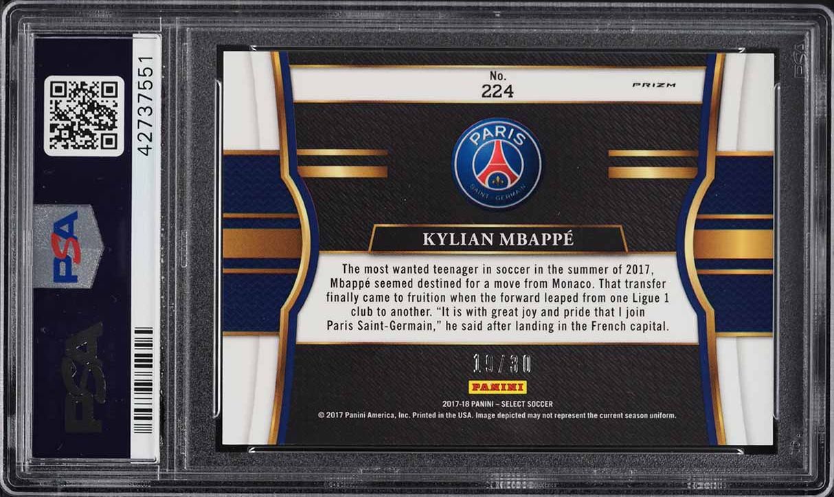 2017 Select Field Level Tie-Dye Prizm Kylian Mbappe ROOKIE /30 #224 PSA 10 GEM