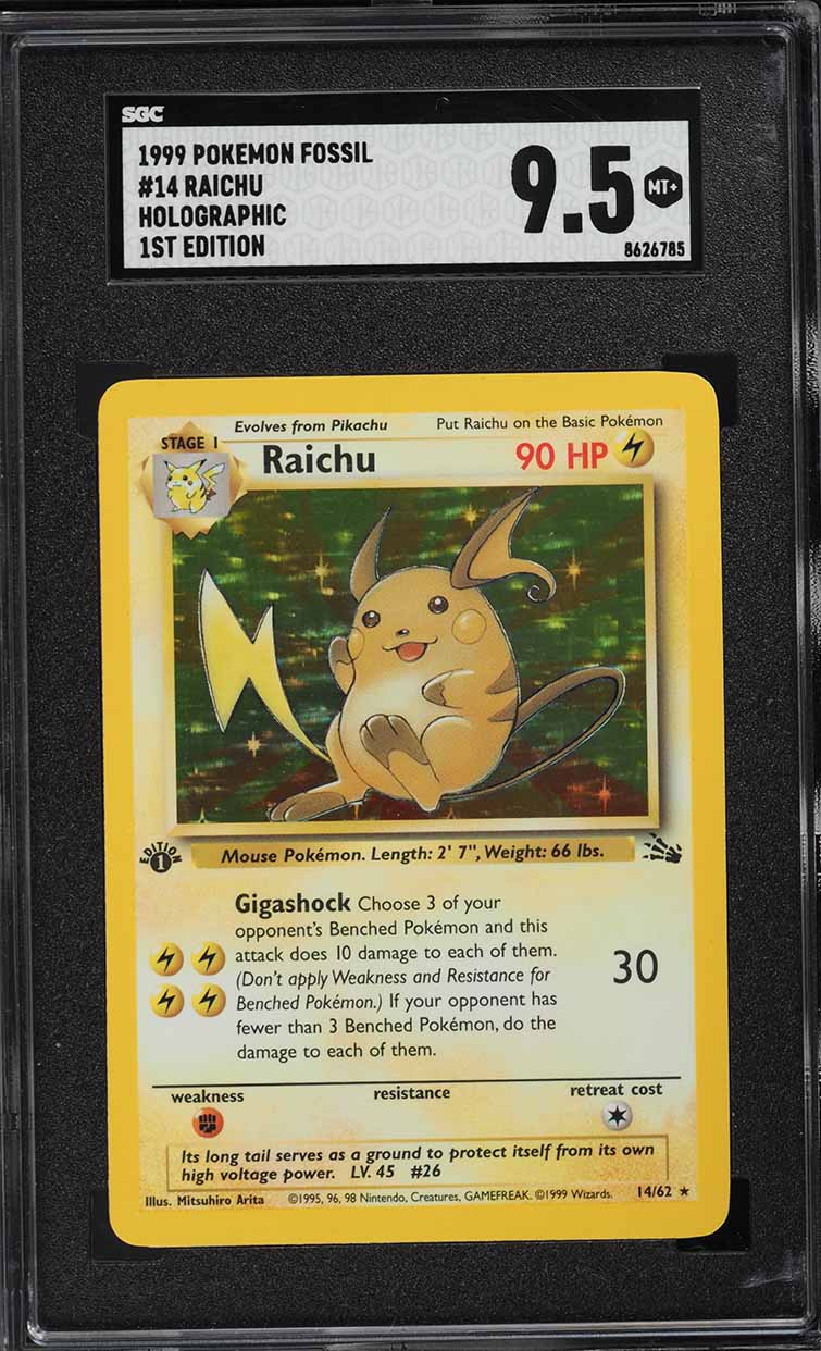 1999 Pokemon Fossil 1st Edition Holo Raichu #14 SGC 9.5 MINT+ on