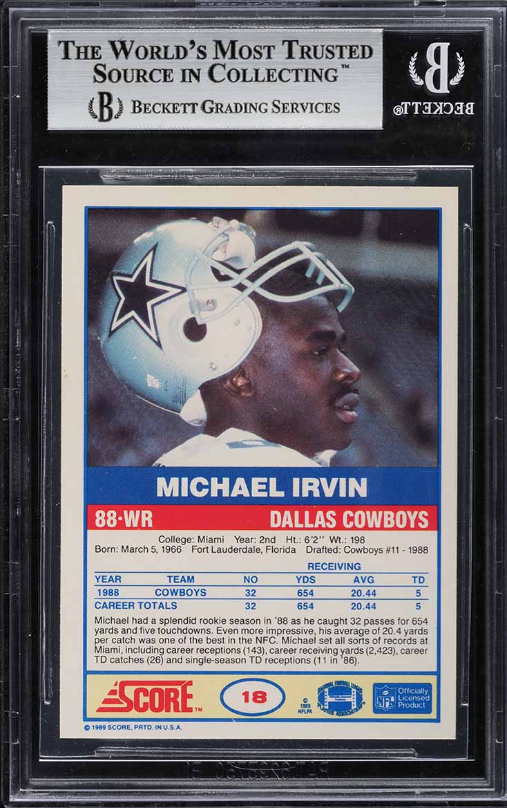 1989 Score Football Michael Irvin ROOKIE #18 BGS 8.5 NM-MT+
