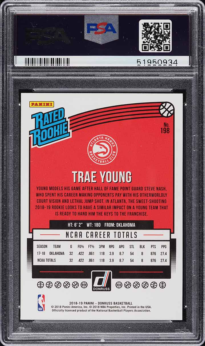 2018 Donruss Orange Laser Trae Young ROOKIE #198 PSA 10 GEM MINT