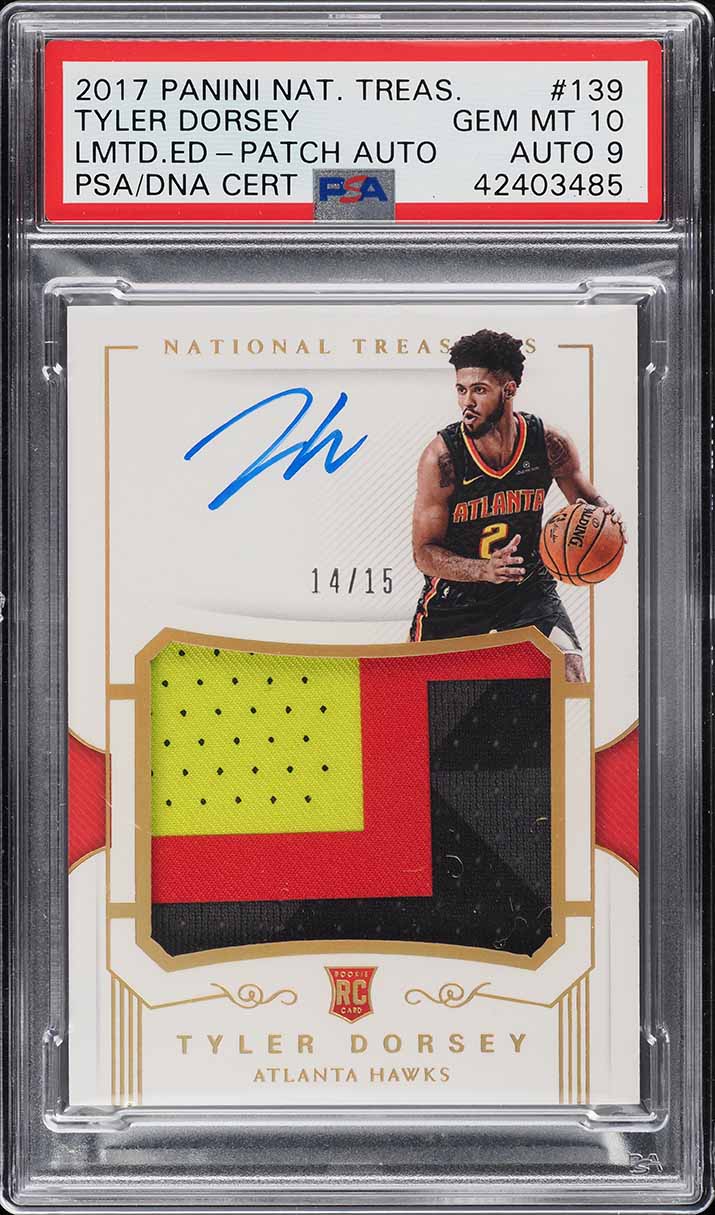 2017 National Treasures Limited Tyler Dorsey ROOKIE PATCH AUTO /15 #139 PSA 10