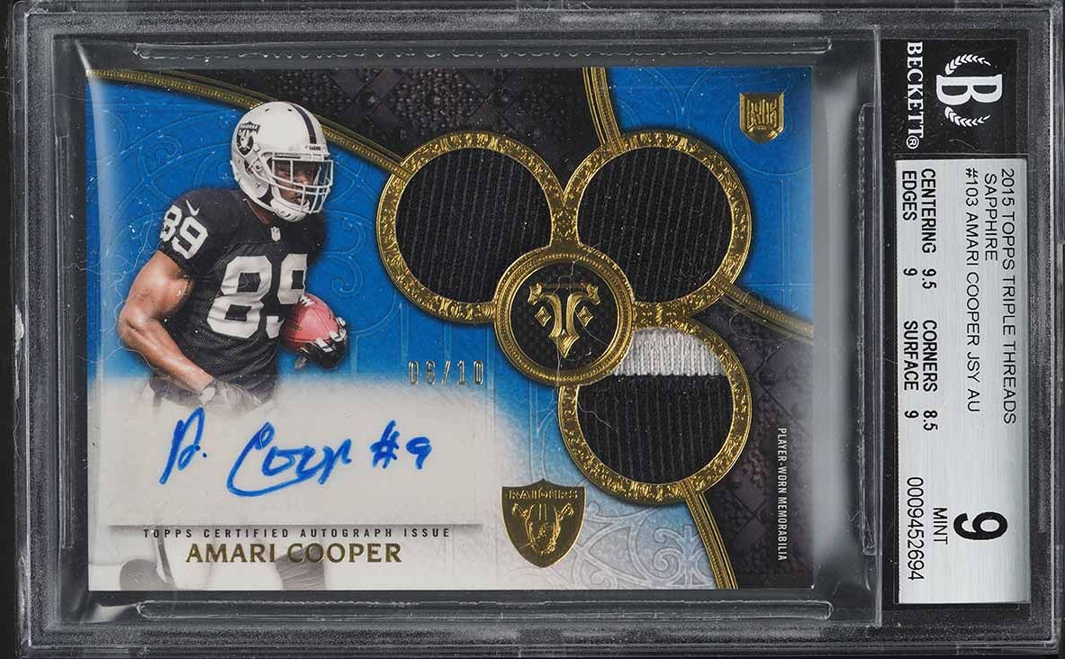 2015 Topps Triple Threads Sapphire Amari Cooper ROOKIE PATCH AUTO /10 #103 BGS 9
