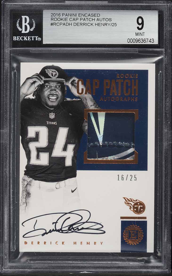 2016 Panini Encased Cap Derrick Henry ROOKIE PATCH AUTO /25 #RCPA-DH BGS 9 MINT