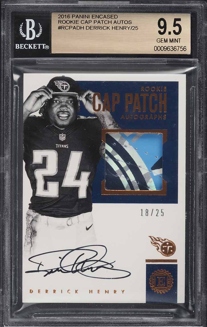 2016 Panini Encased Cap Derrick Henry ROOKIE PATCH AUTO /25 BGS 9.5 GEM MINT