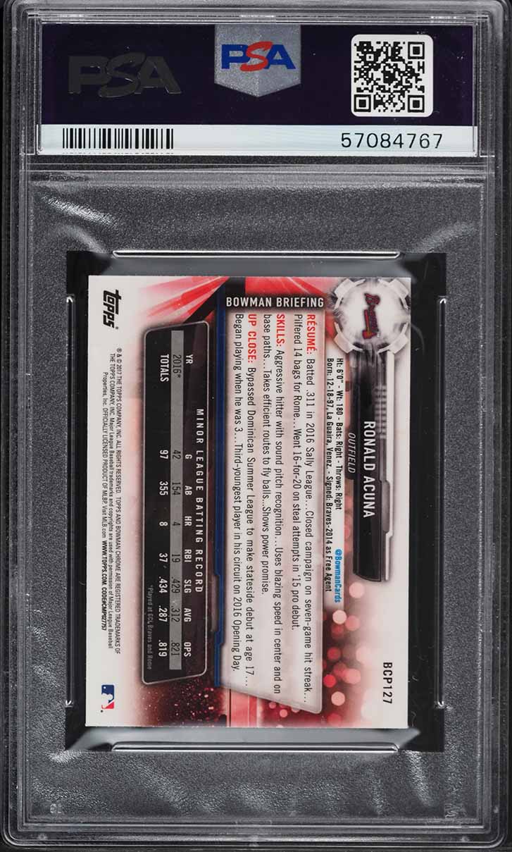 2017 Bowman Chrome Mini Prospects Ronald Acuna Jr. ROOKIE PSA 10 GEM MINT