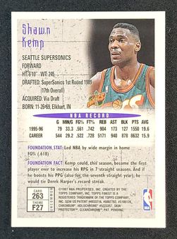 1996 Finest w/ Coating Shawn Kemp #263 MBA AUTH