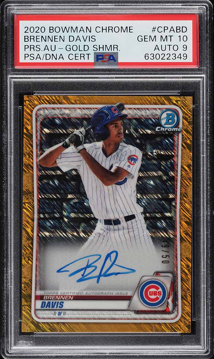 2020 Bowman Chrome Gold Shimmer Refractor Brennen Davis RC AUTO DNA 9 /50 PSA 10