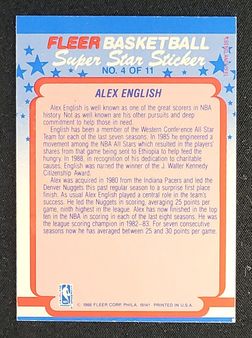 1988 Fleer Sticker Alex English #4 MBA AUTH on Fanatics Collect
