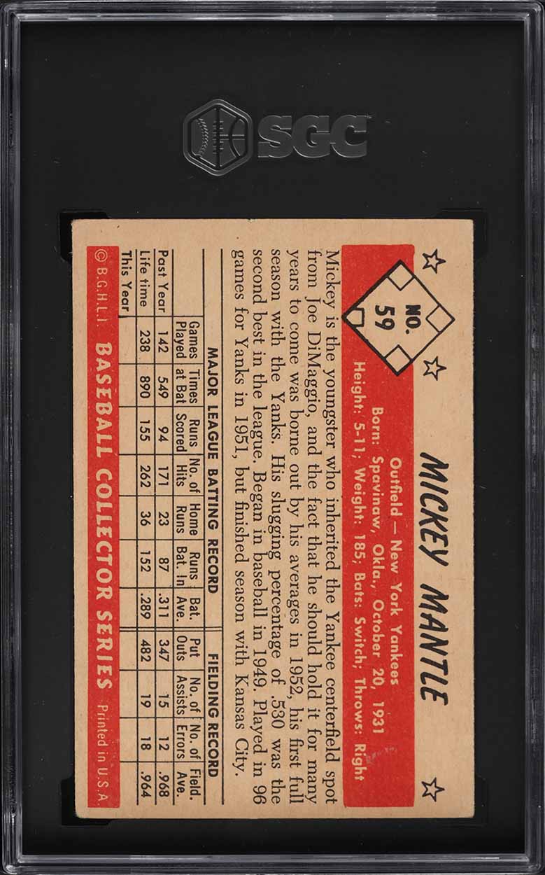 1953 Bowman Color Mickey Mantle #59 SGC 4 VGEX