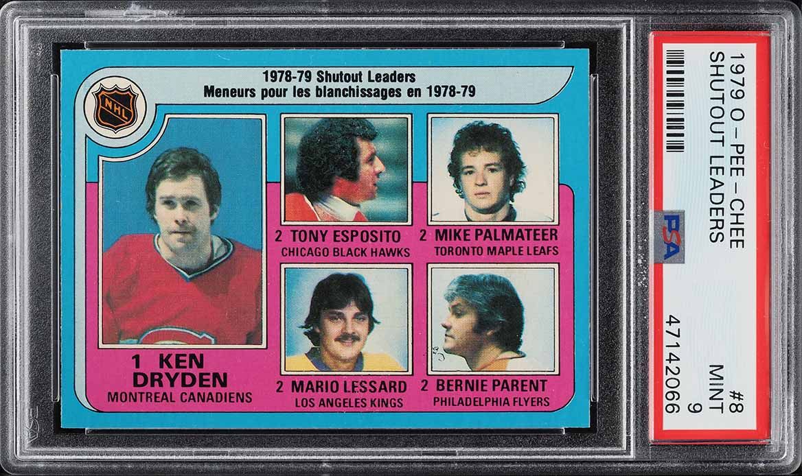 1979 O-Pee-Chee Hockey Ken Dryden Tony Esposito Bernie Parent LDRS #8 PSA 9 MINT