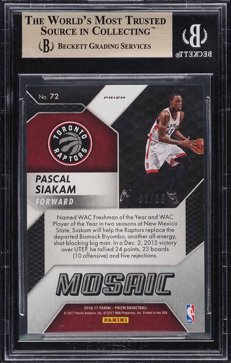 2016 Panini Prizm Mosaic Gold Pascal Siakam ROOKIE /10 #72 BGS 9.5 GEM MINT