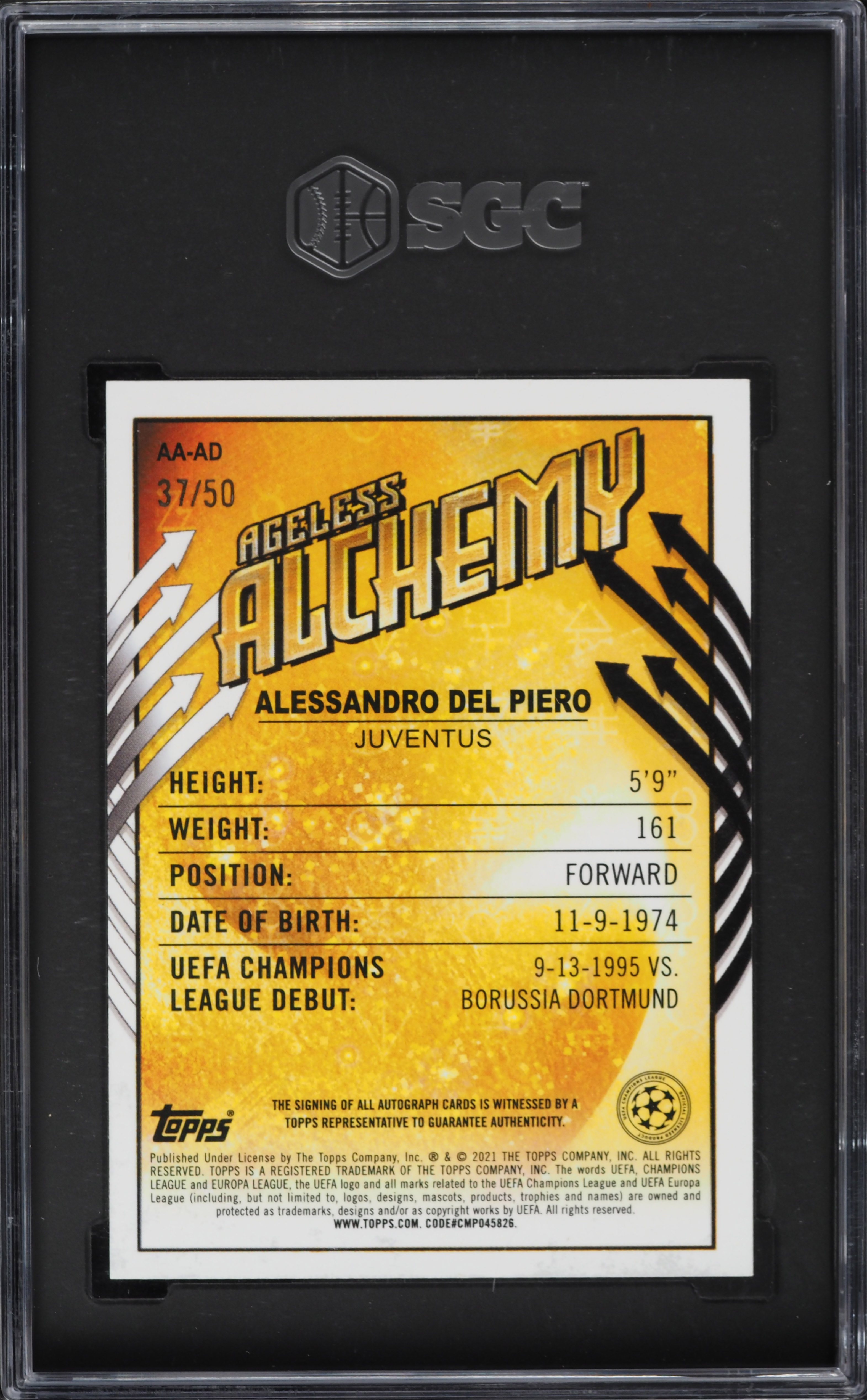 2020 Topps Merlin Chrome UEFA Gold Refractor Alessandro Del Piero 2020 Topps Merlin Chrome UEFA Gold Refractor Alessandro Del Piero