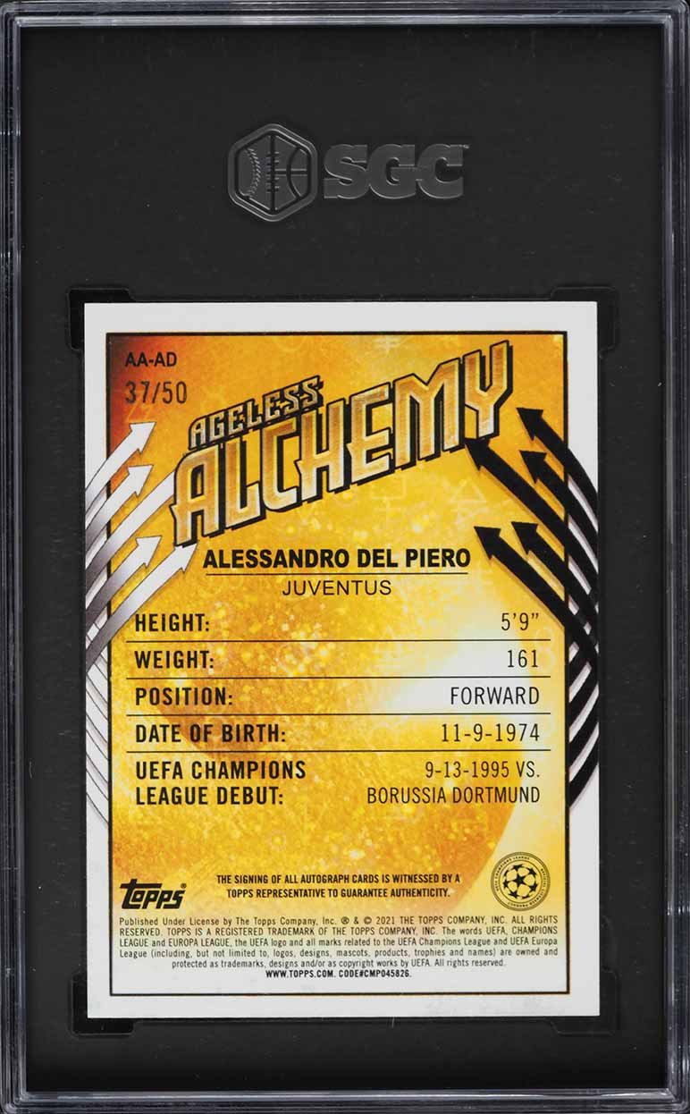 2020 Topps Merlin Chrome UEFA Gold Refractor Alessandro Del Piero