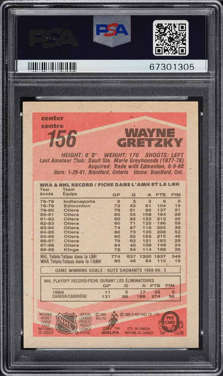 1989 O-Pee-Chee Hockey Wayne Gretzky #156 PSA 7 NRMT