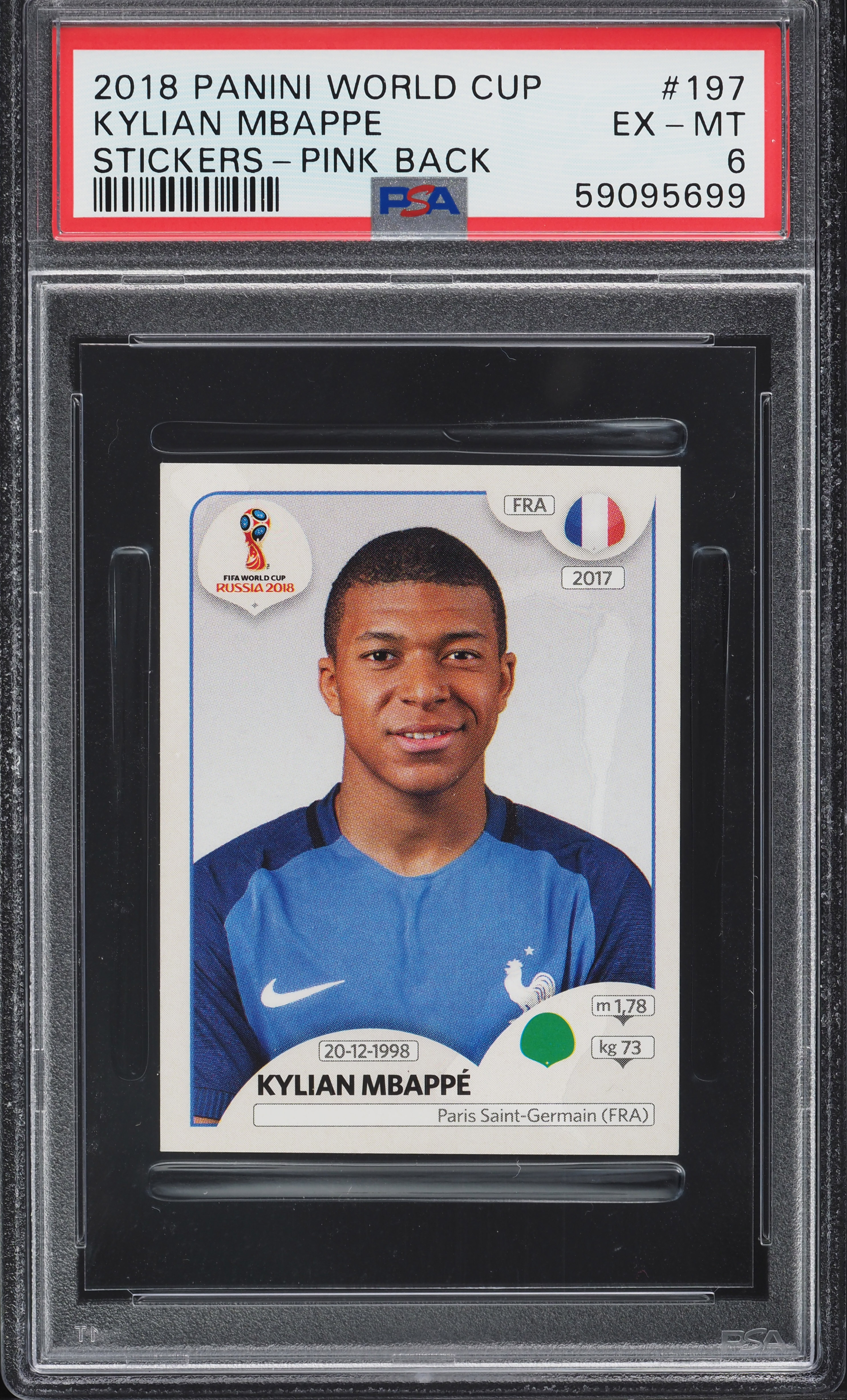 PSA9 RC mbappe panini 2018 W杯 2018 Panini World Cup Stickers Pink Back Kylian Mbappe ROOKIE #197