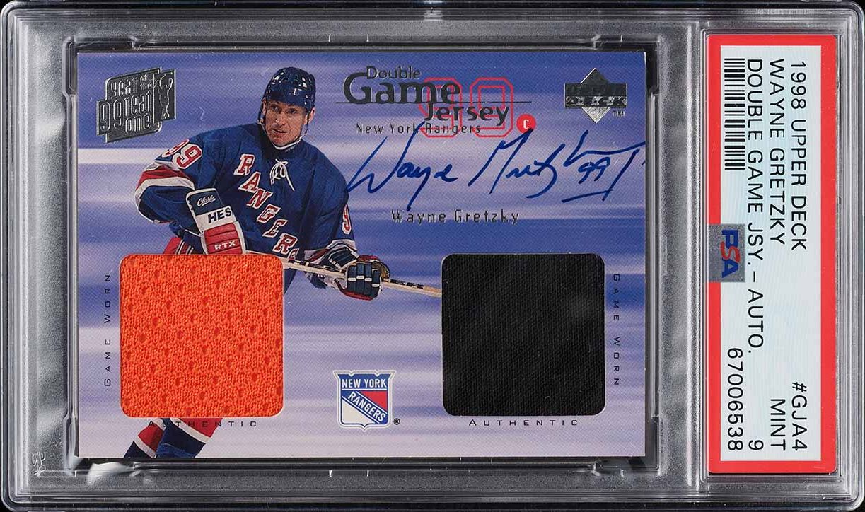 1998 Upper Deck Game Jersey Double Wayne Gretzky PATCH AUTO #GJA4 PSA 9 MINT
