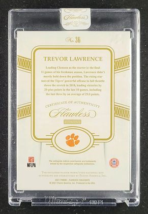 2021 Panini Flawless Collegiate Trevor Lawrence ROOKIE PATCH AUTO /15 MBA AUTH