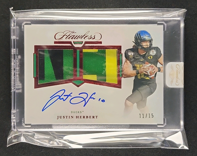 2021 Panini Flawless Collegiate Dual Ruby Justin Herbert PATCH AUTO /15 MBA AUTH