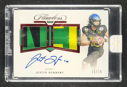2021 Panini Flawless Collegiate Dual Ruby Justin Herbert PATCH AUTO /15 MBA AUTH