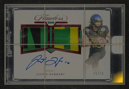 2021 Panini Flawless Collegiate Dual Ruby Justin Herbert PATCH AUTO /15 MBA AUTH