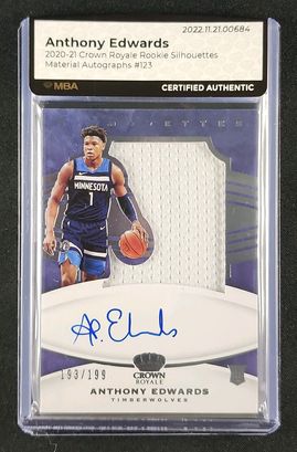 2020 Crown Royale Silhouettes Anthony Edwards RC PATCH AUTO /199 #123 MBA AUTH