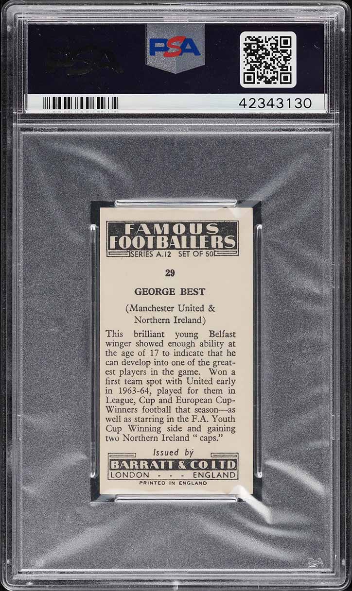 1964 Barratt Famous Footballers Series George Best ROOKIE #29 PSA 7 NRMT