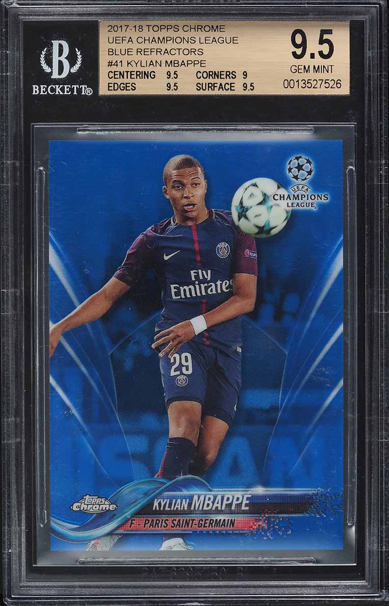 2017 Topps Chrome UEFA Blue Refractor Kylian Mbappe ROOKIE /150 #41 BGS 9.5 GEM