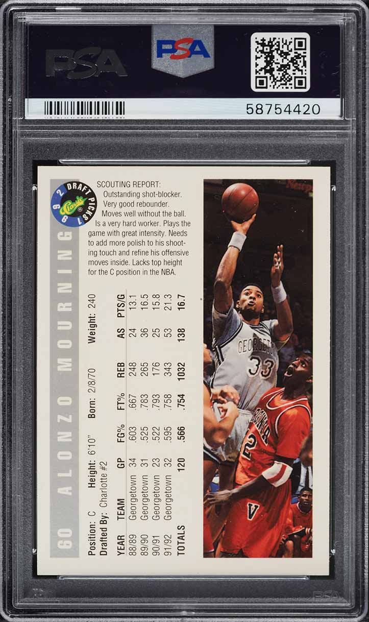 1992 Classic Draft Picks Alonzo Mourning ROOKIE #60 PSA 10 GEM MINT