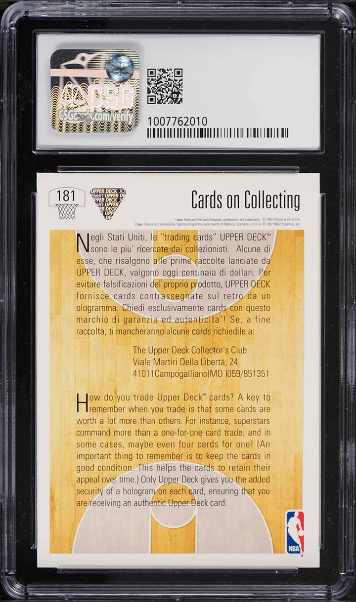 1991 Upper Deck International Italian Michael Jordan #181 CSG 9 MINT