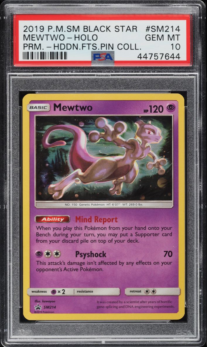 2019 Pokemon SM Black Star Promo Hidden Fates Holo Mewtwo #SM214 PSA 10 GEM MINT