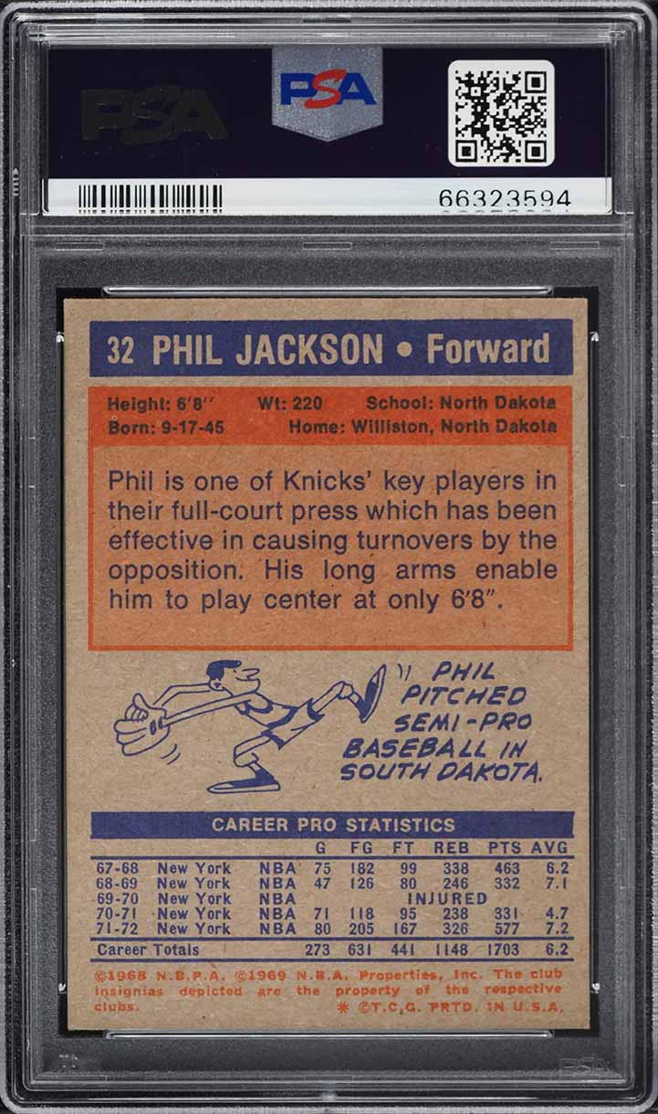1972 Topps Basketball Phil Jackson ROOKIE #32 PSA 7 NRMT