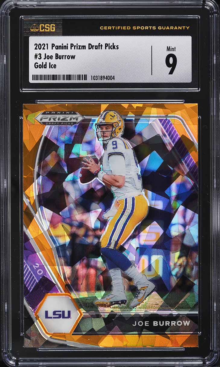 2021 Panini Prizm Draft Picks Gold Ice Prizms Joe Burrow #3 CSG 9 MINT