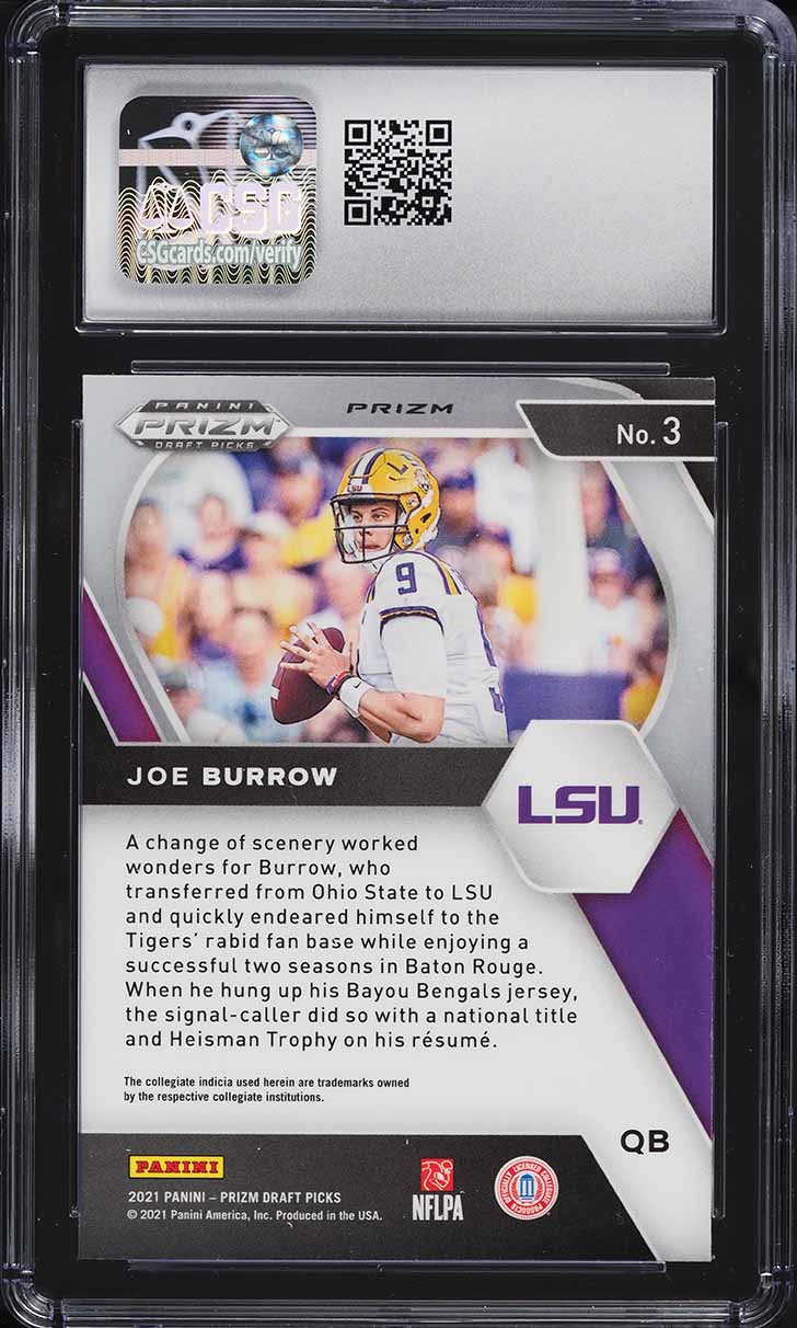 2021 Panini Prizm Draft Picks Gold Ice Prizms Joe Burrow #3 CSG 9 MINT