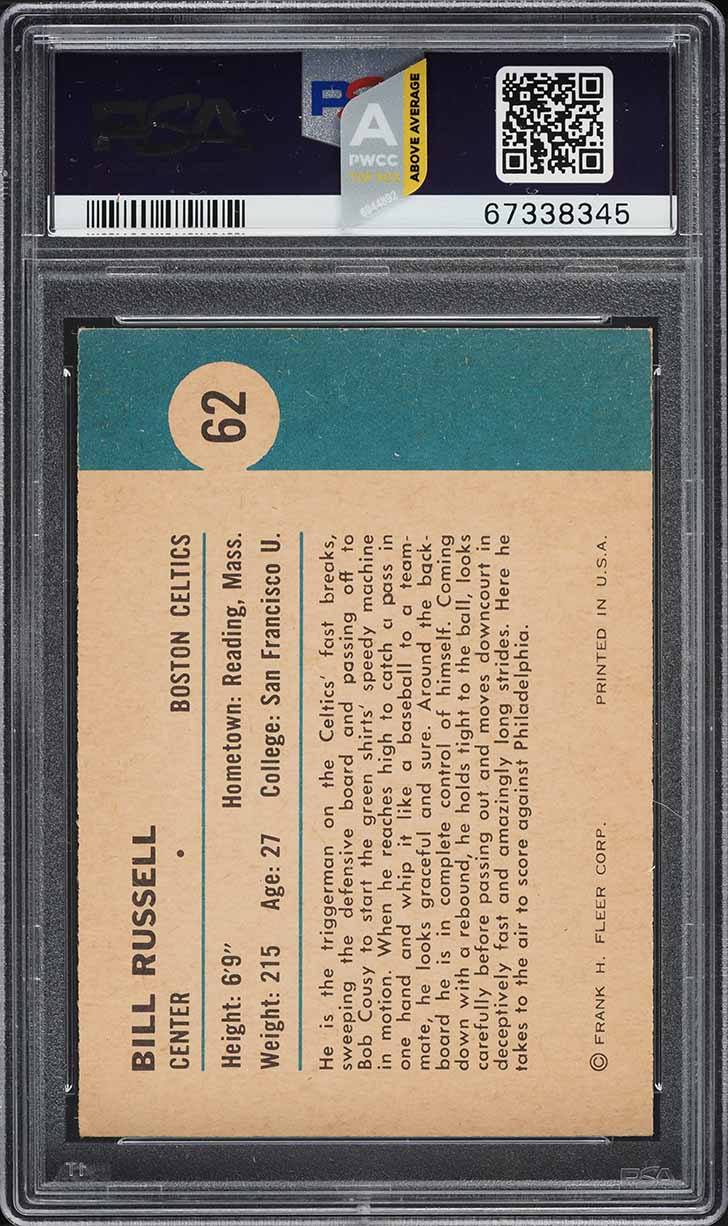 1961 Fleer Basketball Bill Russell IN ACTION #62 PSA 5.5 EX+