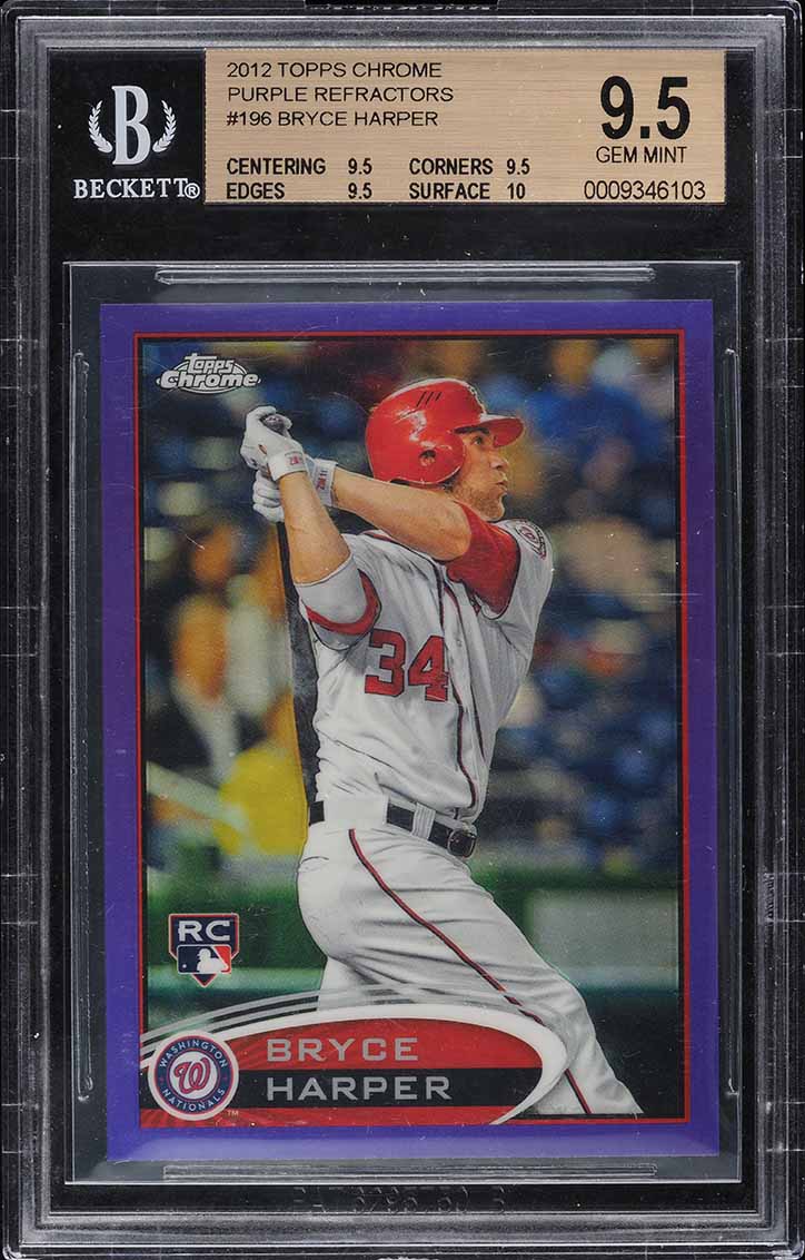 2012 Topps Chrome Purple Refractor Bryce Harper ROOKIE #196 BGS 9.5 GEM MINT