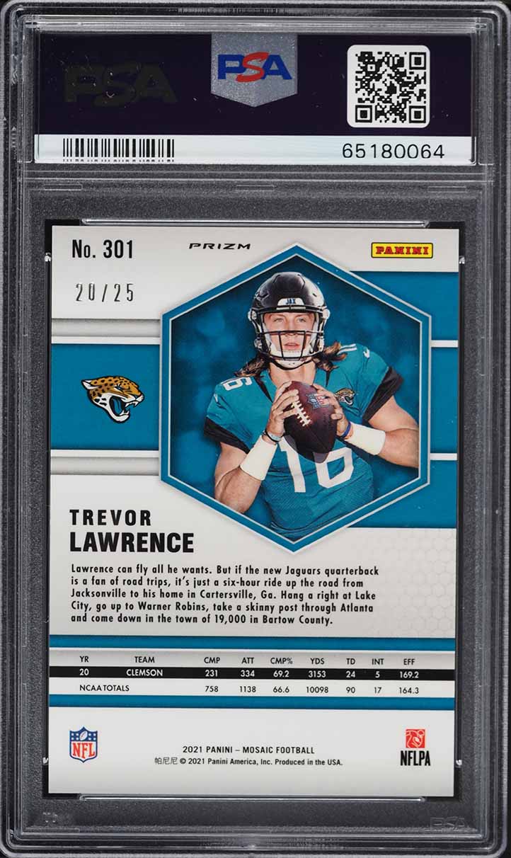 2021 Panini Mosaic White Trevor Lawrence ROOKIE /25 #301 PSA 9