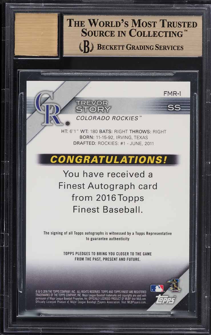 2016 Finest Mystery Redemption Superfractor Trevor Story ROOKIE AUTO 1/1 BGS 9.5