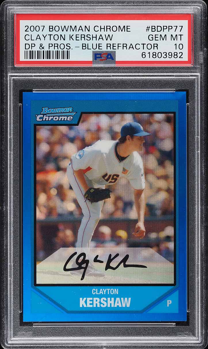 2007 Bowman Chrome Blue Refractor Clayton Kershaw ROOKIE /199 #BDPP77 PSA 10