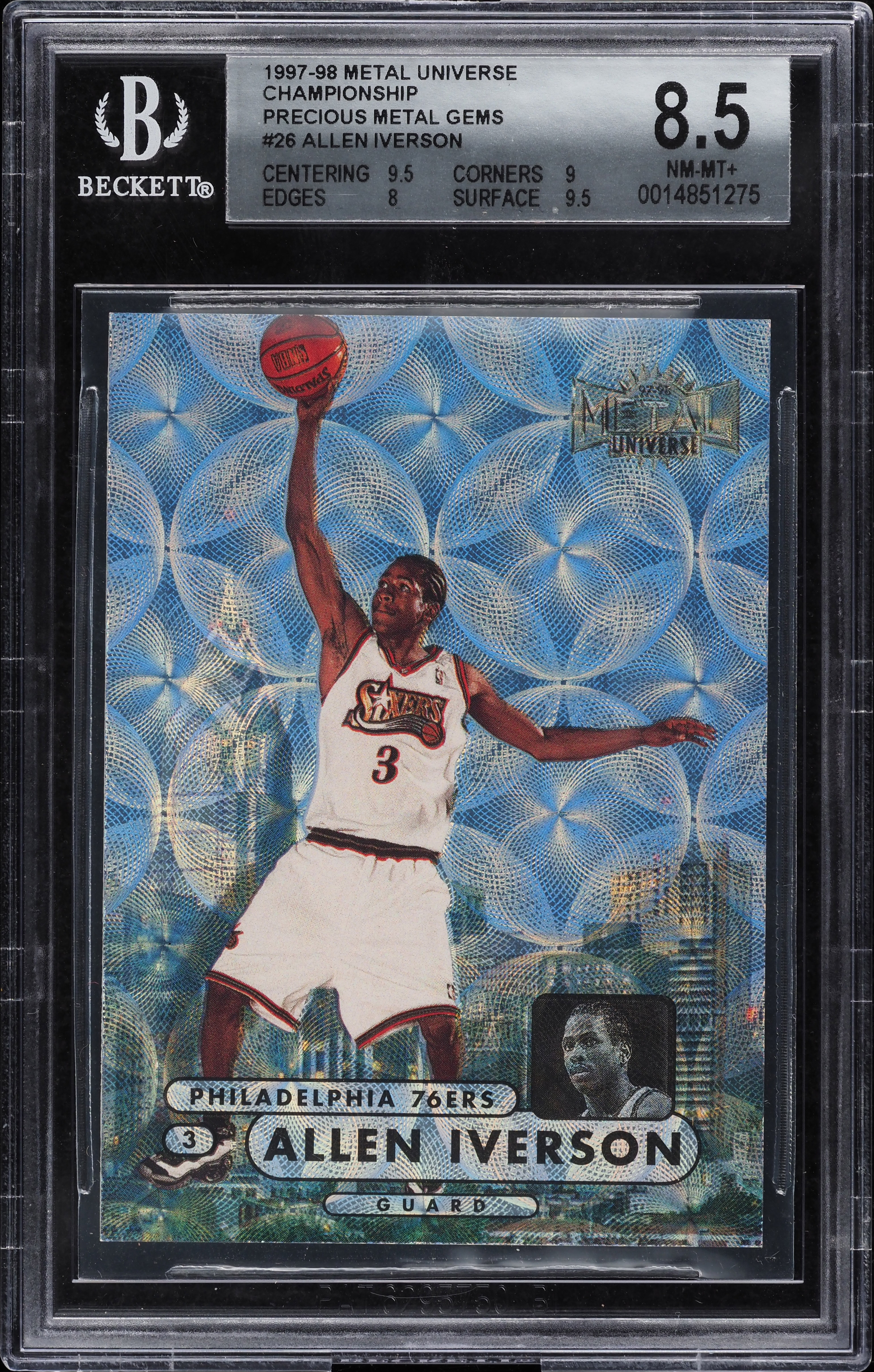 1997 Metal Universe Precious Metal Gems PMG Allen Iverson /50 BGS 